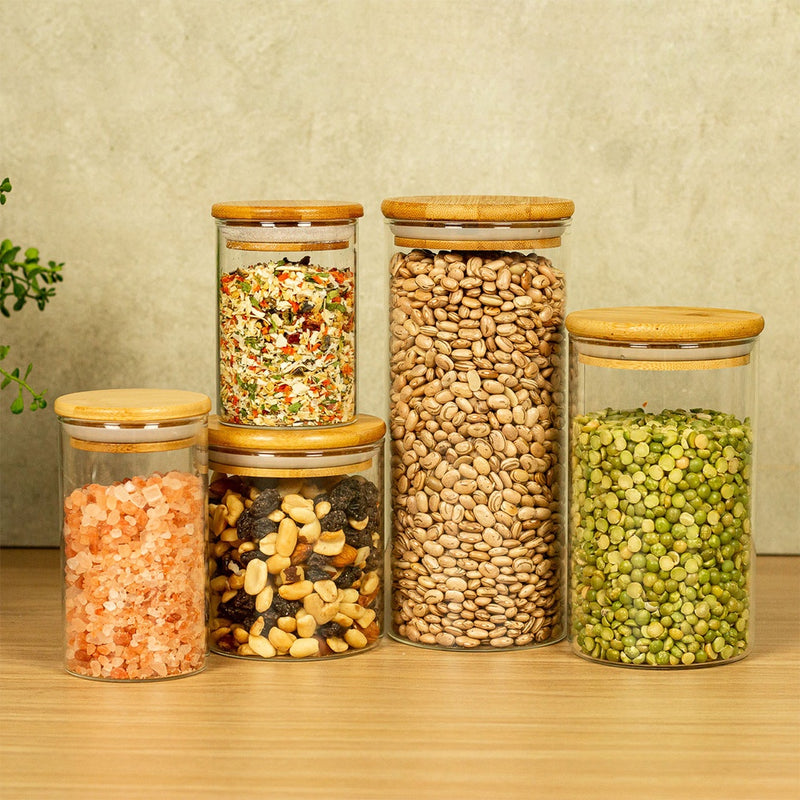 Kits de Potes de Vidro Herméticos com tampas de Bambu, para Alimentos Sempre Frescos e Organizados!