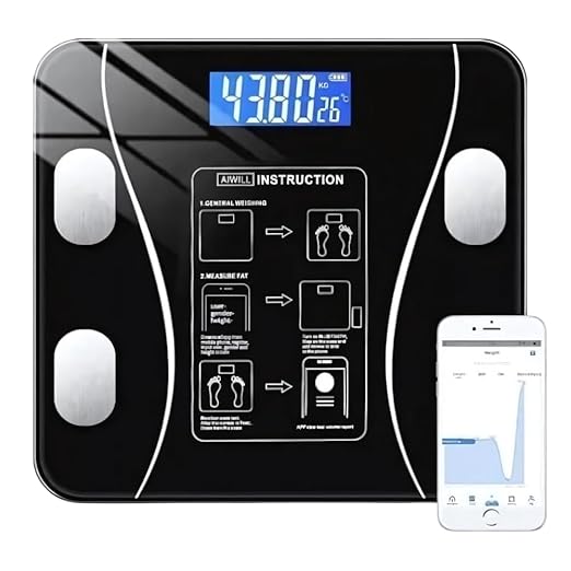 Balança Digital Corporal Bioimpedância Portátil Inteligente Aplicativo Bluetooth - Vidro Temperado Medição Percentual