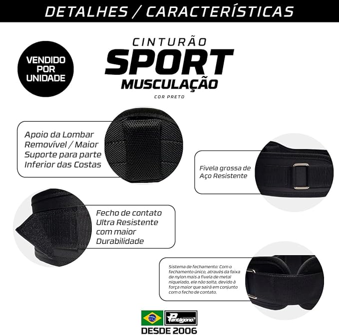 Cinturão Musculação New Strong Alta Performance Com Apoio Da Lombar Removível - 2 Cores - Tamanho Único Ajustável