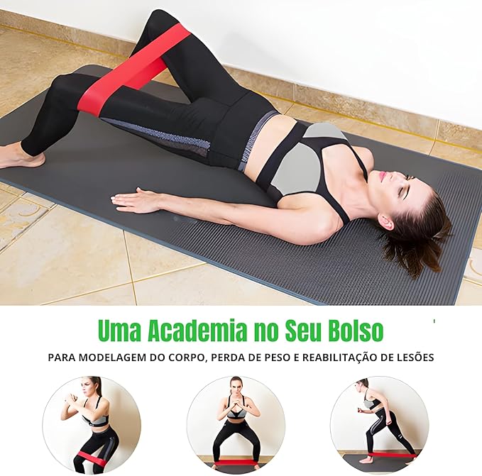 Super Kit 5 Faixas Elásticas Premium, Mini Band Para Exercício Funcional, Pilates, Fisioterapia, Yoga, Fortalecimento Muscular